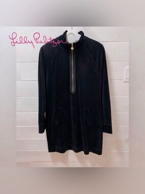 LILLY PULITZER Black Velour Half-Zip Dress XL